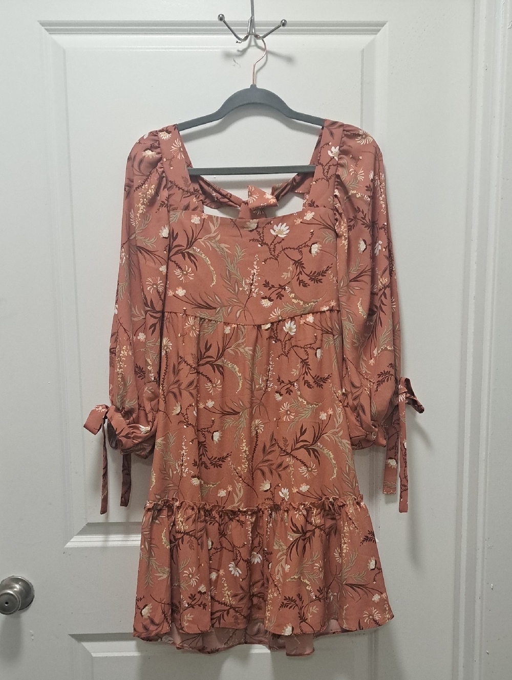 Square-Neck Floral Midi Dress in Dusty Rose